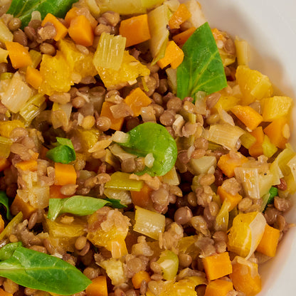 Ensalada de lentejas con verduras y naranja - ensupuntoadomicilio